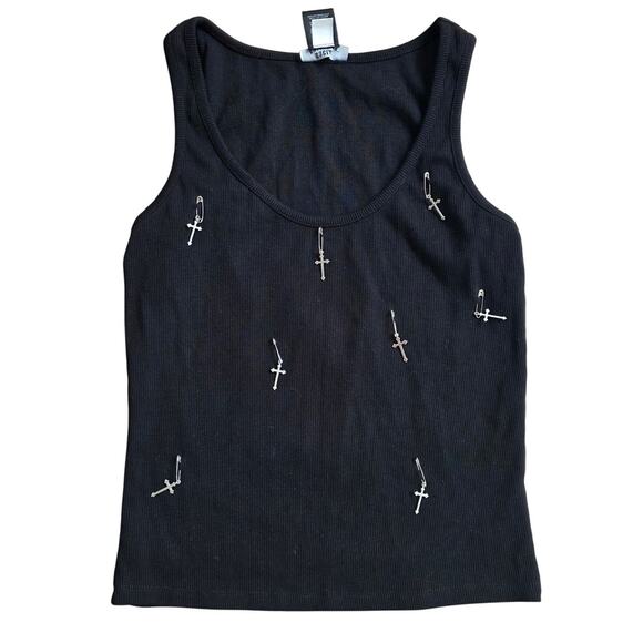 Social Collision Black Tank Top sz Extra Large Gothic Cross Punk Casual Basic - Picture 1 of 5